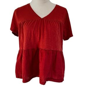Sonoma Women’s Large Short Sleeve Shirt V-neck Burnt Orange Red Flowy Boxy